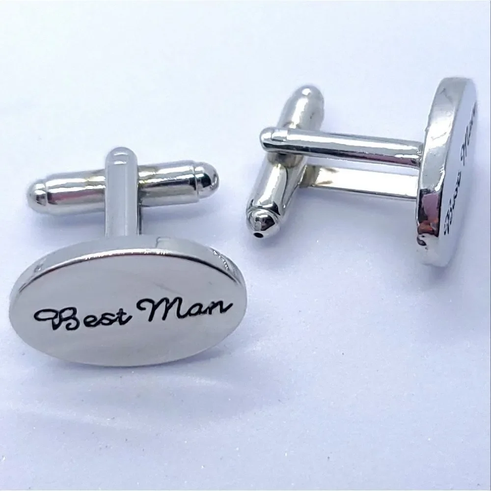 BEST MAN Wedding Cufflinks Silver Engraved Bridal Party Formal Tuxedo Cuff Links